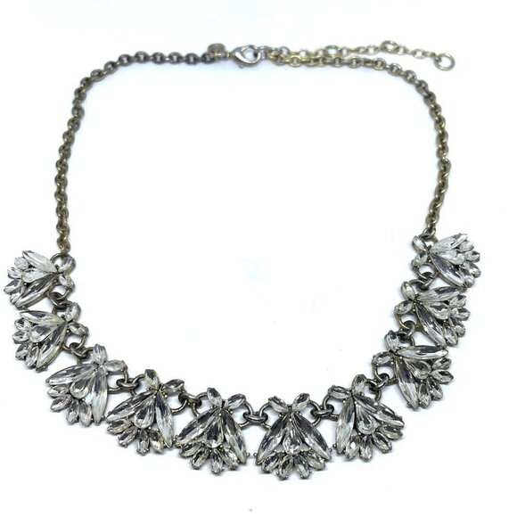 J. Crew Crystal Floral Chunky Statement Chain Necklace Gold Tone 18-20.5 Inches - Picture 1 of 5